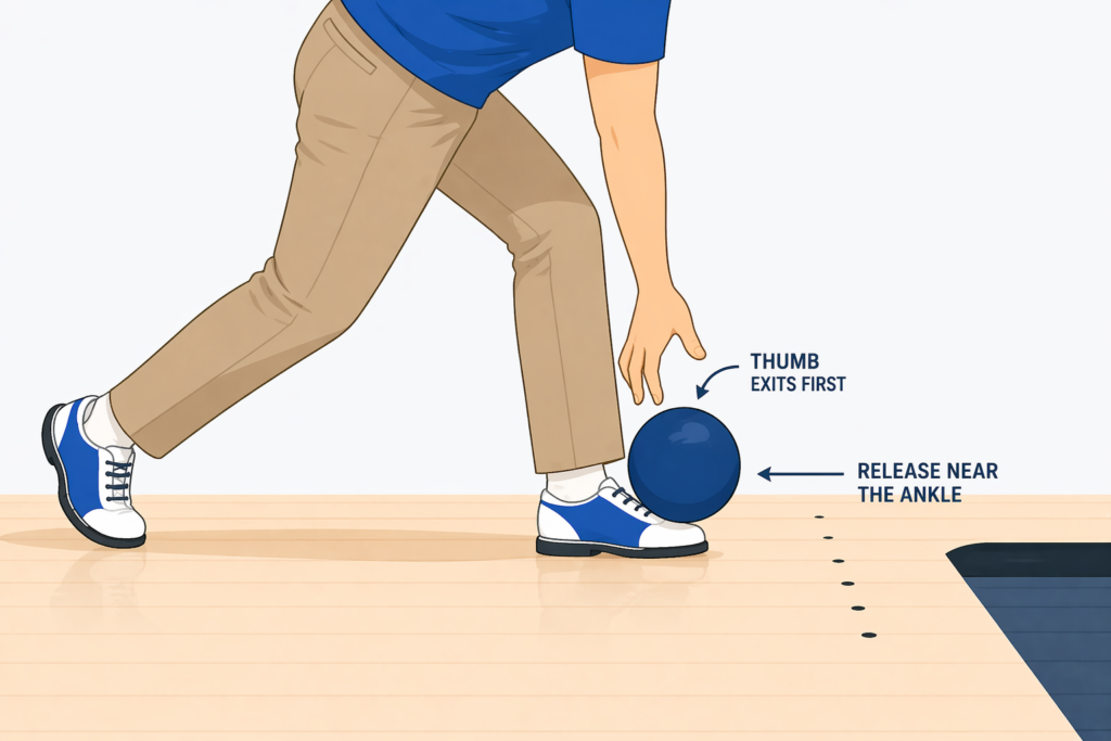 proper bowling release technique thumb first then fingers