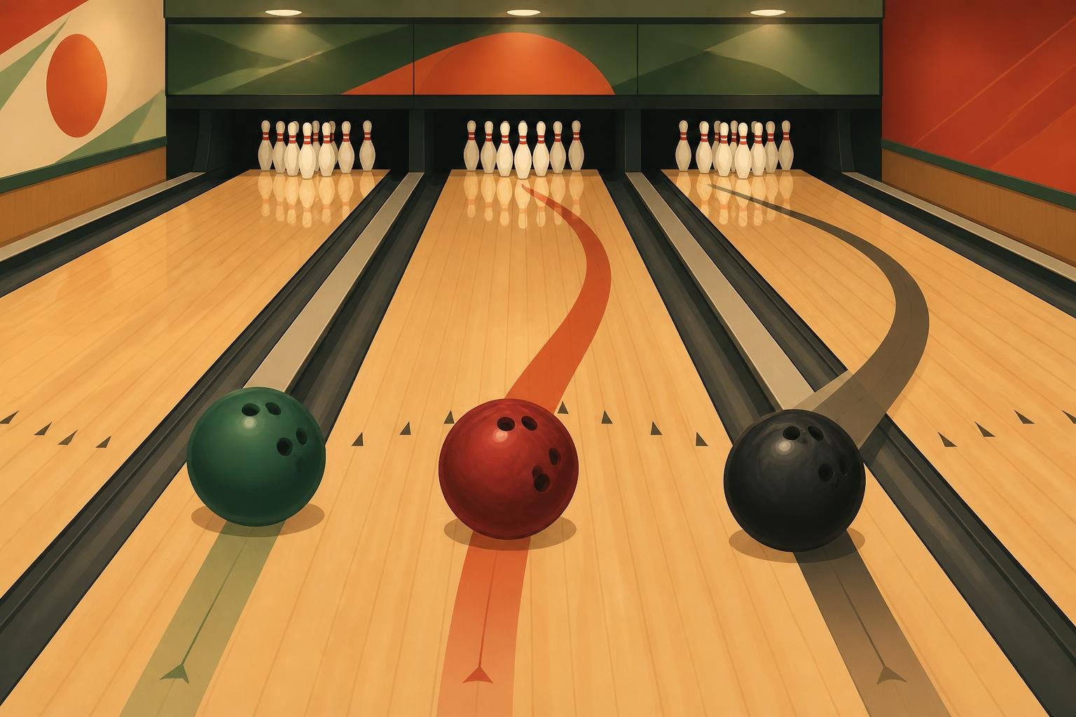 Illustration comparing three bowling balls with different lane reaction levels.