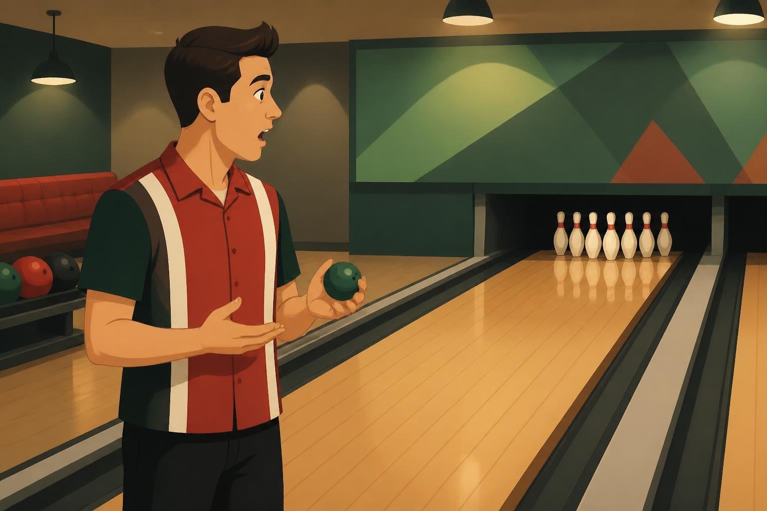 What Is Bowling With a Small Ball Known as? Candlepin vs. Duckpin 2 A bowler holding a very small ball and looking surprised at a small-pin lane.